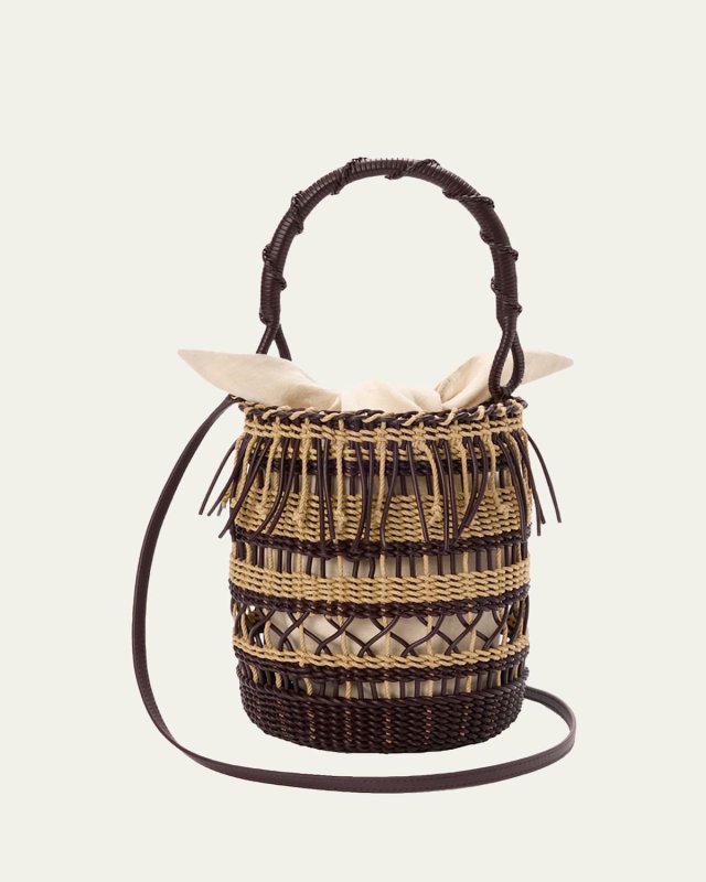 Fringes Bucket Bag in Leather & Hemp